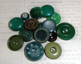 Mixed Buttons, Green Buttons, Green Plastic Buttons, Shank Buttons, Vintage Green Button, Supplies. Sewing, Knitting, Embellishment, Epsteam