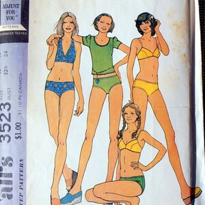 Swimsuit pattern, McCalls 3523, Size 10/12, Bikini swimsuit, Sexy Swimsuit, 70s Pattern, 70s Swim suit, Vintage Pattern Epsteam