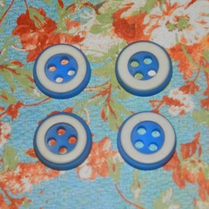 Blue Buttons, Supplies, Vintage Buttons, Small plastic buttons, Set of 4, Plastic, Quilting buttons, Crafting supplies, epsteam