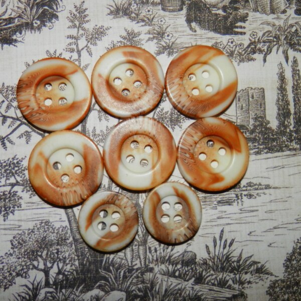 Tan Buttons, Marbled Buttons, Vintage Buttons, Set of 8, Plastic buttons, Crafting supplies, Quilting, Knitting, Epsteam