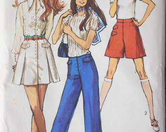 Mini Skirt, Simplicity 8842 pattern, Misses Mini Pantsuit, Hip Hugger Pants, Sewing Pattern,  Size 10, 70s Pattern, Retro UNCUT OOP  Epsteam