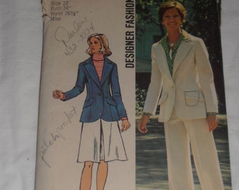 Simplicity 5454 pattern, Womens Suit, Vintage pattern,  size 12 pattern, bust 34, 1972 pattern, Suit jacket and skirt, Epsteam,