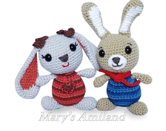 Girl and Boy Bunnies The Amis - Amigurumi Crochet Pattern - Digital Download