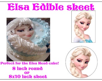 ELSA Head EDIBLE cake topper decoration birthday Custom princess Frozen Fondant Sugar sheet image