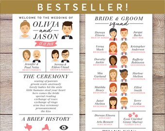 Infographic Wedding Program, Wedding Program Portrait, Fun Wedding Program, Printable Wedding Program, Unique Program, Modern Program