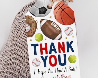 All Star Sports Birthday Party Favor Tags Editable Template, It's Game Time Party Little Rookie Thank You Treat Bag, Sports Theme Gift Tag