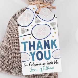 Badminton Birthday Party Favor Tags Editable Template, Boy Badminton Party Thank You Treat Bag, Sports Theme Shuttlecock Gift Tag Goodie Bag