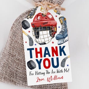 Ice Hockey Birthday Party Favor Tags Editable Template, Hockey Party Thank You Treat Bag, Ice Skating End of Season Sports Helmet Puck Stick