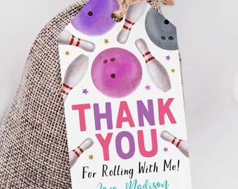 Bowling Birthday Party Favor Tags Editable Template, Girl Strike Up Some Fun Bowling Alley Party Treat Bag, Kids Bowling Ball Pin Gift Tags