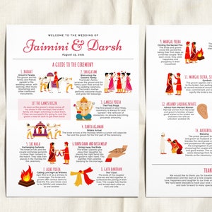 Programa Editável de Cerimônia Hindu, Programa de Casamento Hindu, Guia de Cerimônia de Casamento Indiano, Convite de Casamento Indiano, Jai Mala, Único