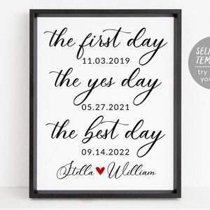 The First Day The Yes Day The Best Day Sign Editable Template, Minimalist Wedding Sign, Modern Anniversary, Wedding Decor Gift, Anniversary