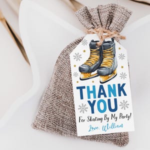 Ice Skating Birthday Party Favor Tags Editable Template, Ice Skate Party Thank You Treat Bag, Boy Ice Hockey Sports Ice Rink Skate On Over
