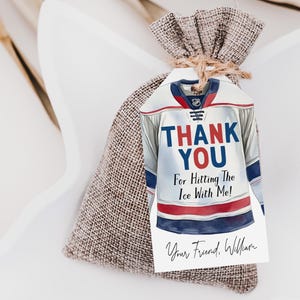 Hockey Jersey Geburtstag Party Favor Tags bearbeitbare Vorlage, Eishockey Party Danke Leckerli Tasche, Eislaufen Ende der Saison Sport druckbar