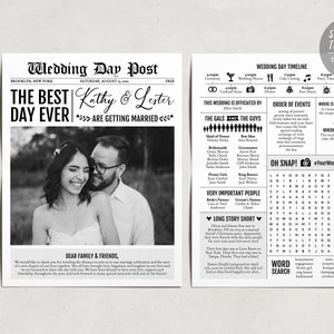 Newspaper Ceremony Program Template, Editable Program, Wedding Program Printable, Traditional Post, Wedding Timeline, Reception Games