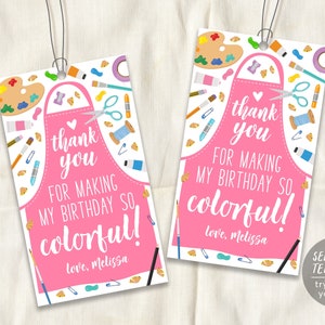 Handwerk Party Danke Tags bearbeitbare Vorlage, Kunst Malerei Party Geburtstag Gunst Tag, Geburtstag Mädchen rosa Pinsel Dekor Gunsten druckbar