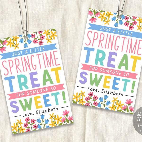 Spring Treat Gift Tag Editable Template, Springtime Thank You Floral Easter Basket Candy Treat Favor Tags Label Appreciation Printable