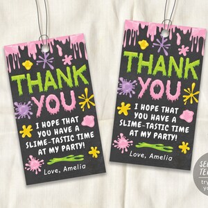 Slime GIRL Thank You Birthday Party Tags Editable Template - Etsy