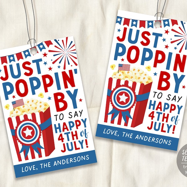 4th of July Popcorn Gift Tag Editable Template, Patriotic Fourth Of July Gift Tag, Customer Teacher Staff Nurse Appreciation Thank You Tag