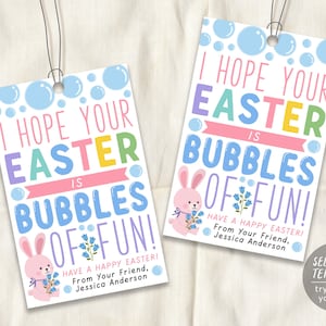 Easter Bubbles Gift Tag Bewerkbare sjabloon, ik hoop dat je Pasen bubbels is van leuke Bubble Wand Holder Tag, Spring Thank You Easter Basket Treat