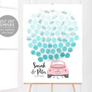 Editable Balloon Car Guest Book Alternative Template, Wedding Car Decor Just Married, Modern Wedding Guestbook Sign,Unique Guest Book Poster