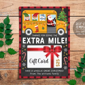 Thanks For Going The Extra Mile Gas Gift Card Holder Imprimable Modèle modifiable, vacances de Noël pour le chauffeur d'autobus scolaire Enseignant Mail Carrier