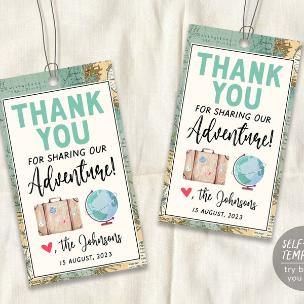 World Map Travel Globe Baby Shower Favor Tags Editable Template, Unisex Oh Baby Adventure Thank You Gift Tag Printable, Instant Download