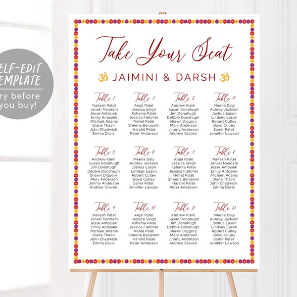 Seating Chart Template Rehearsal Dinner - Etsy
