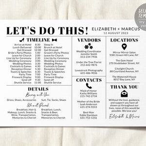 Editable Wedding Day Timeline Bridal Party Itinerary Template, Details for Bridesmaid and Groomsmen Schedule, Minimalist Wedding Timeline