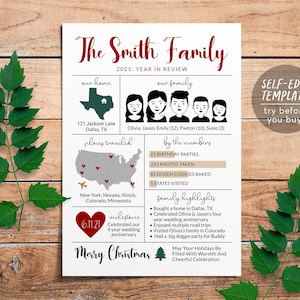 Family Newsletter Infographic, Year In Review Christmas Card, Holiday Card, Family Portrait, Year In Review Card, Christmas Card Printable