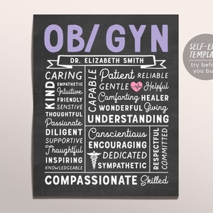 Bearbeitbare OBGYN Tafel Geschenk Druckvorlage, Gynäkologe Geburtshelfer Neue Arzt Anerkennung Definition, Abschluss Medizinstudent