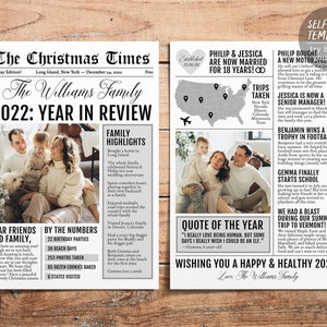 Mini 5x7 Christmas Family Newspaper Editable Template, Year In Review Newsletter Family Update Christmas Post, Holiday Xmas Letter Photo