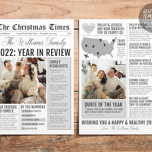 Mini 5x7 Christmas Family Newspaper Editable Template, Year In Review Newsletter Family Update Christmas Post, Holiday Xmas Letter Photo