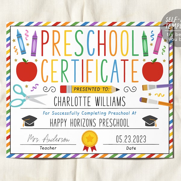 Kindergarten Signing Day Certificate Etsy