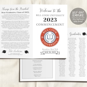 Graduation Program Editable Template, Add Your Own Logo, Pamphlet Booklet Newspaper University College High School Commencement Ceremony