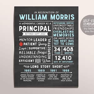 Editable Personalized Retirement Gift for Principal, Retirement Gifts Principal, Retirement Sign Principal, Principal Retirement Party Decor