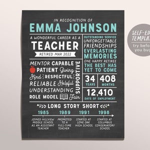 Editable Personalized Retirement Gift for Teacher, Retirement Gifts For Teacher, Retirement Sign for Teacher, Teacher Retirement Party Decor