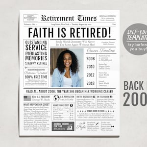 Editable Retirement Celebration Sign, Unique Newspaper Retirement Gifts for Men Women, Dental Hygienist Nurse Gift, History Back in 2006