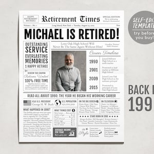 Editable Retirement Celebration Sign, Unique Newspaper Retirement Gifts for Men Women, Vice Assistant Principal Gift, History Back in 1990