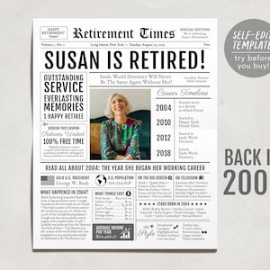 Editable Retirement Celebration Sign, Unique Newspaper Retirement Gifts for Men Women, Dental Hygienist Nurse Gift, History Back in 2004