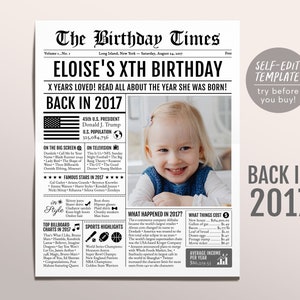2017年の誕生日新聞編集可能テンプレート、6 7 8年前、6歳7歳8歳の誕生日サインデコレーション男性または女性用