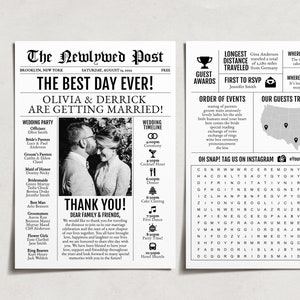 Mini 5x7 Newspaper Wedding Program Template, Editable Timeline Printable, Unique Wedding Program, Reception Program Booklet, Black and White