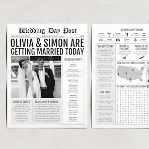 Newspaper Wedding Program Template, Editable Wedding Infographic, Unique Wedding Program, Printable Wedding Timeline, Wedding Word Search