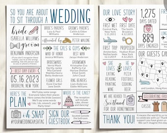 Infographic Wedding Program Editable Template, Reception Program Handdrawn Icons, Wedding Program Printable, Unique Fun Ceremony Program