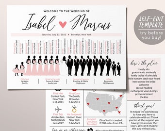 Silhouette Wedding Program Template, Infographic Wedding Program, Wedding Timeline, Blush Ceremony Program, Personalized Bridal Party