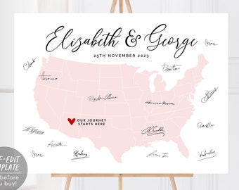 Editable Wedding Guest Book USA States Map Alternative Template, Travel Themed GuestBook Poster, Destination Wedding GuestBook Sign