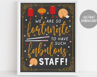 Fortune Cookie Staff Appreciation Sign Printable, Teacher Nurse School Employee Week, Chinese Food Poster, Thank You Lunch School PTO PTA