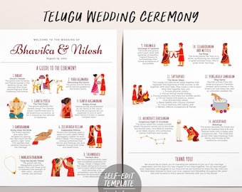 Editable Telugu Ceremony Program, Telugu Wedding Program, South Indian Wedding Ceremony, Hindu Wedding Ceremony Program, Hindu Infographic