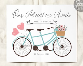 Editable Tandem Bicycle Wedding Gift Template, Our Adventure Awaits, Personalized Newlywed Gift, Engagement Valentines Day Poster, Bicycle
