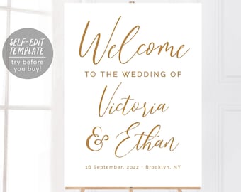 Elegant Wedding Welcome Sign Template, Welcome to Our Wedding Sign, Editable Welcome Reception Sign, Ceremony Sign, Wedding Decorations