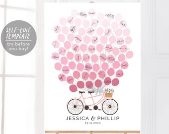 Editable Balloon Tandem Bike Guest Book Alternative Template, Modern Wedding Guestbook Sign, Unique Guest Book Poster Printable, Up Movie